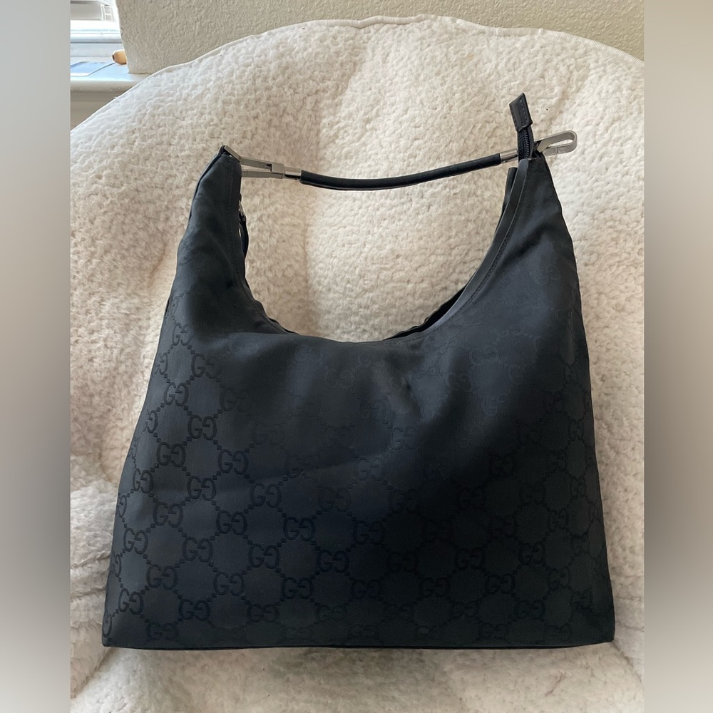 Gucci Black Monogram Hobo Bag